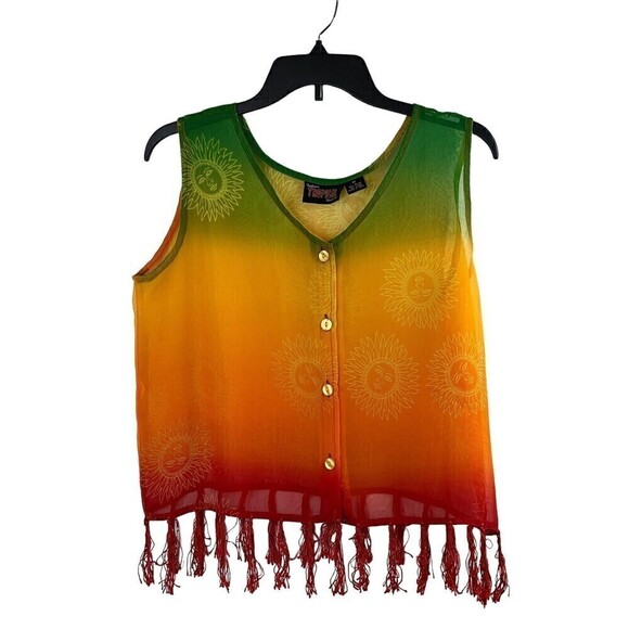 Indian tropical Fashion 2 Piece Swimsuit Coverup Top Pant Size Medium *FLAW* - Picture 2 of 16